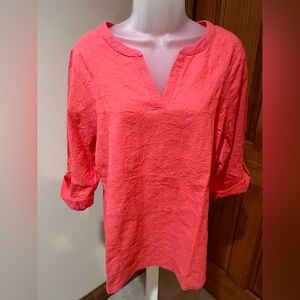 NEW NWOT CHICO’S CORAL EMBROIDERED BLOUSE SIZE 2 PERFECT FOR FALL & WINTER